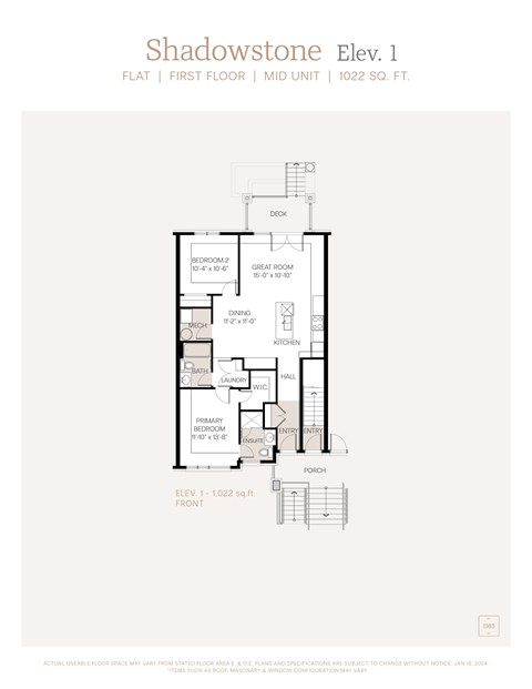 Floor plan for 2 beds, 2 baths, 1022 sqft
